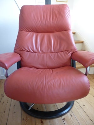 Lænestol, læder, Stressless, Supervelholdt Stressless lænestol/hvilestol/drejestol, str. L, i en flo