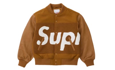 Jakke, str. S, Surpreme,  Brun,  Ubrugt, Supreme Big Logo Chenille Varsity Jacket, helt ny. Kvitteri