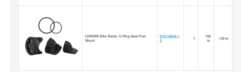 Andet, Garmin Bike Radar O-Ring Seat post mount
