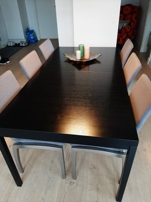 Spisebord m/stole, BoConcept , b: 91 l: 183, Sort spisebord 183x91,5 med tillægsplade og 8 grå spise