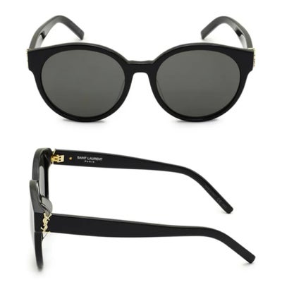 Solbriller dame, Yves Saint Laurent, Smukke sorte solbriller med guld monogram fra YSL.
Model: SL M3
