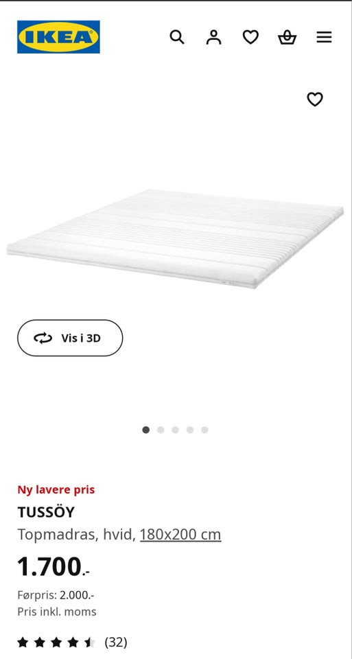 Topmadras, Ikea Tussöy, b: 180 l: 200