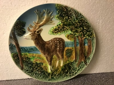Keramik Porcelæn Stor Platte med Kronhjort Dyr, Se Billede 3, Gaveide : Ældre Vægpynt Væg Pynt Bordp