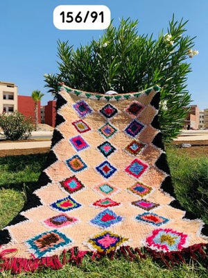 Gulvtæppe, ægte tæppe, Recykled textill materiel, Helt nye ægte marokkanske boucherouite tæpper 
Res