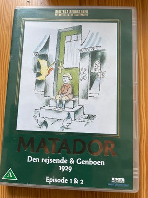 Familiefilm, Matador, instruktør Lise Nørregaard, Velkendt serie.  Alle 12 dvd er der.  Med 2 afsnit