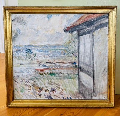Oliemaleri, Ole Kielberg, motiv: Landskab, stil: Realisme, b: 46 h: 43, Smukt, velholdt maleri af ku