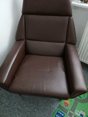 Læderlænestol, læder, ukendt, retro lænestol i brun læder med teakben 