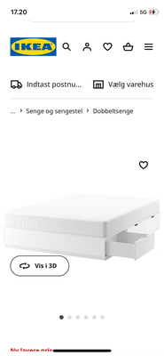 Dobbeltseng, Ikea Nordli, b: 160 l: 200, Ikea Nordli dobbeltseng 160 x 200 med 6 skuffer, hvidlakere
