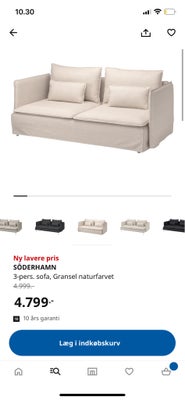 Sofa, stof, 3 pers. , Ikea Söderhamn, Sælger denne Ikea Söderhamn sofa UDEN betræk. Dette kan købes 