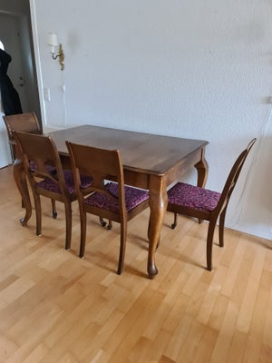Spisebord m/stole, Egetræ, Antikt spisebord med stole, Fedt gammelt spisebord med tillægsplader og 1