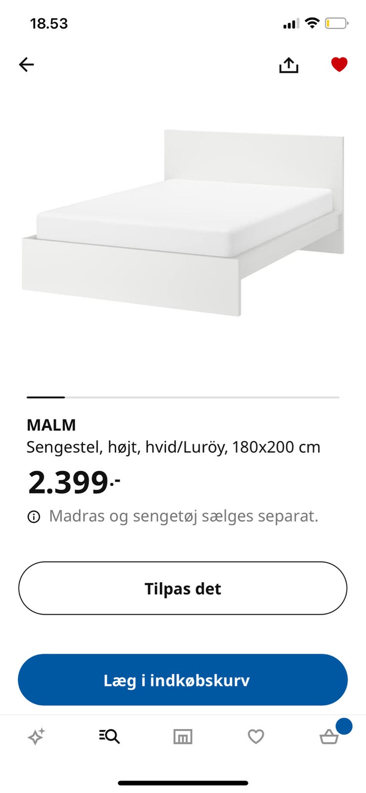 Dobbeltseng, IKEA Malm , b: 180 l: 200