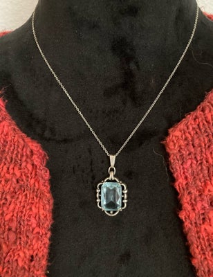 Halskæde, sølv, Vintage, Smuk vintage halskæde med blå sten (muligvis akvamarin?) i ægte sølv. I meg
