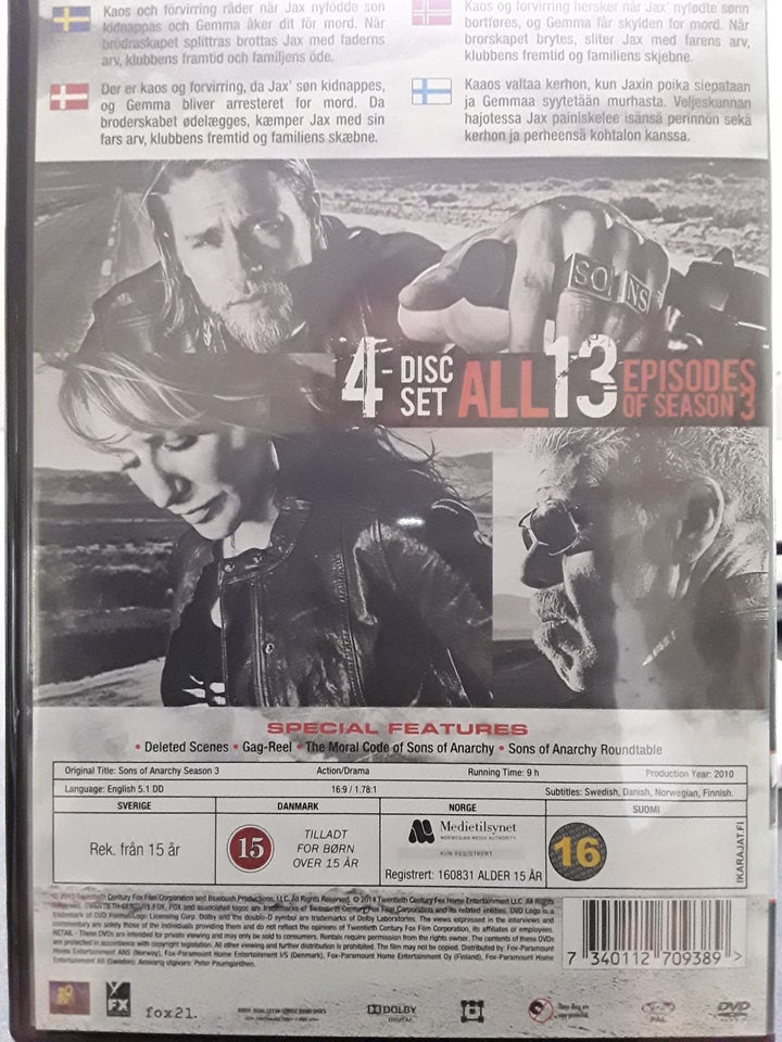 Sons of Anarchy sæson 1-2-3, DVD, TV-serier