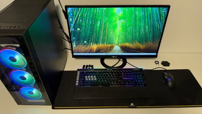 Selvbyg, Perfekt, Komplet Gamer PC med 27" HD skærm, keyboard og mus. Den har masser af RGB lys.

Pe