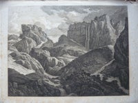 Paradoksalt bjerglandskab, Kobbestik på papir, 150 år gl.