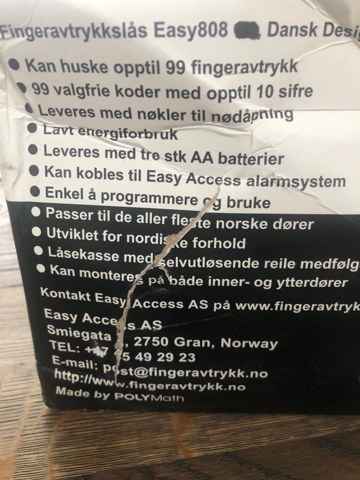 Andet, Fingeravtrykkslås Easy808 A