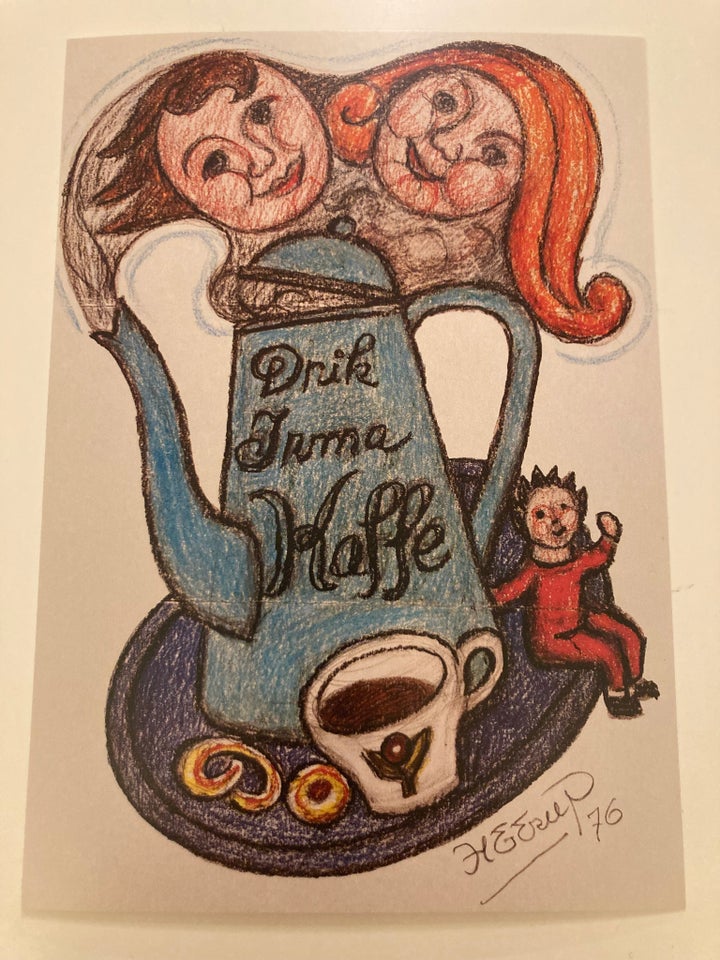 Stort kunstkort, HENRY HEERUP, motiv: Drik Irma Kaffe