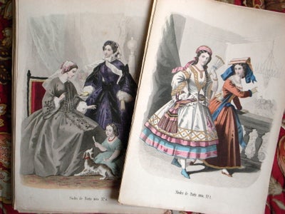 farvelagte kobberstik, motiv: Fransk Mode 1850-60, b: 17 h: 25, Større samling af franske mode tryk 
