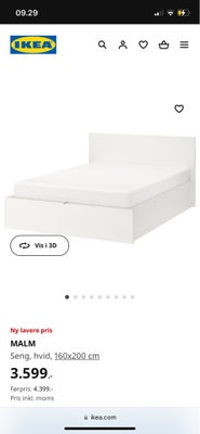 Dobbeltseng, IKEA MALM sengestel, VALEVÅG og TISTEDAL madras  , b: 160 l: 200 h: 38, MALM sengestel 