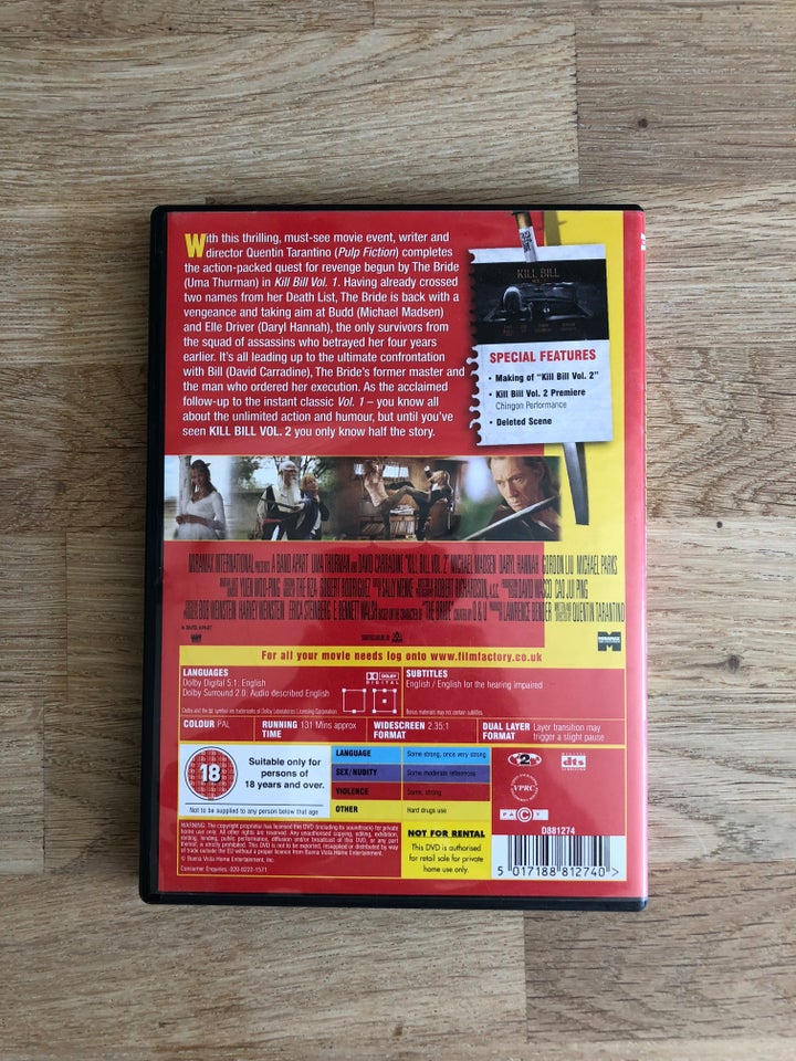 Kill Bill: Volume 2, instruktør Quentin Tarantino, DVD
