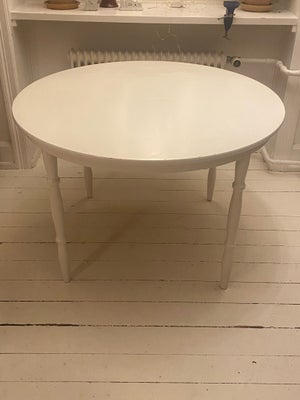 Spisebord, Træ, b: 110 l: 110, Rundt spisebord i hvid med diameter 110 cm samt 1tillægsplade á 47,5 