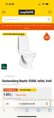Toilet, Gustavsberg Nautic 5500, Gustavsberg Nautic 5500 sælges helt ny.