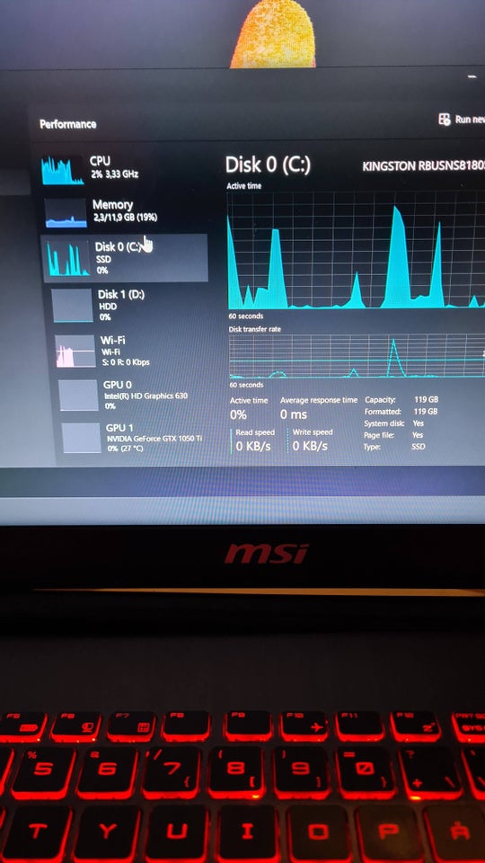 MSI GV62 7RE, 2.5 GHz, 12 GB ram