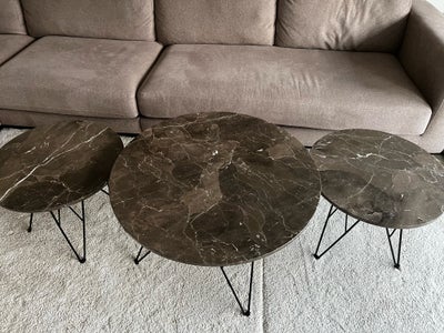Sofabord, Ilva, marmor, Sofaborde, brun marmor og sort stel i metal. 3 stk! Mål: 47,5 x 80 cm (1stk)