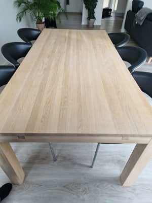 Spisebord m/stole, Eg, b: 200 l: 99, Spisebord i eg 200 X 98 cm med 2 tillægsplader af 45 cm + 6 sto