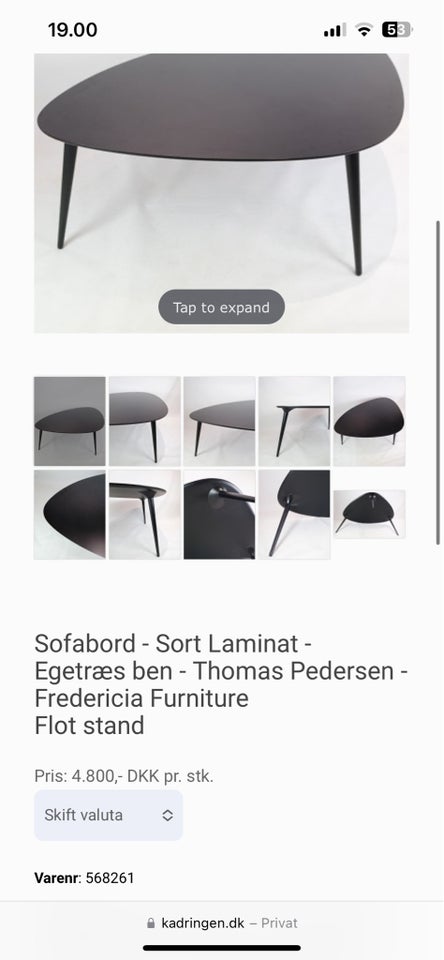 Sofabord, Fredericia Furniture , egetræ