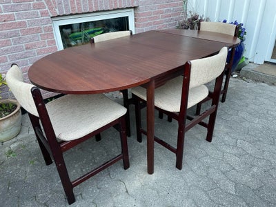 Anden arkitekt, Retro bord med 5 tilhørende stole i mahogni eller bejdset teak. Bordet har en del pl