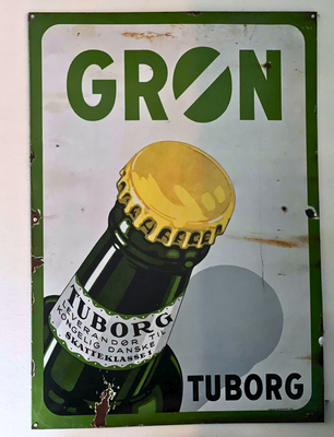 Skilte, Original Tuborg emaljeskilt 65 x 130 cm, Emaljeskilt "Grøn Tuborg". Fremstillet fra 1932-193