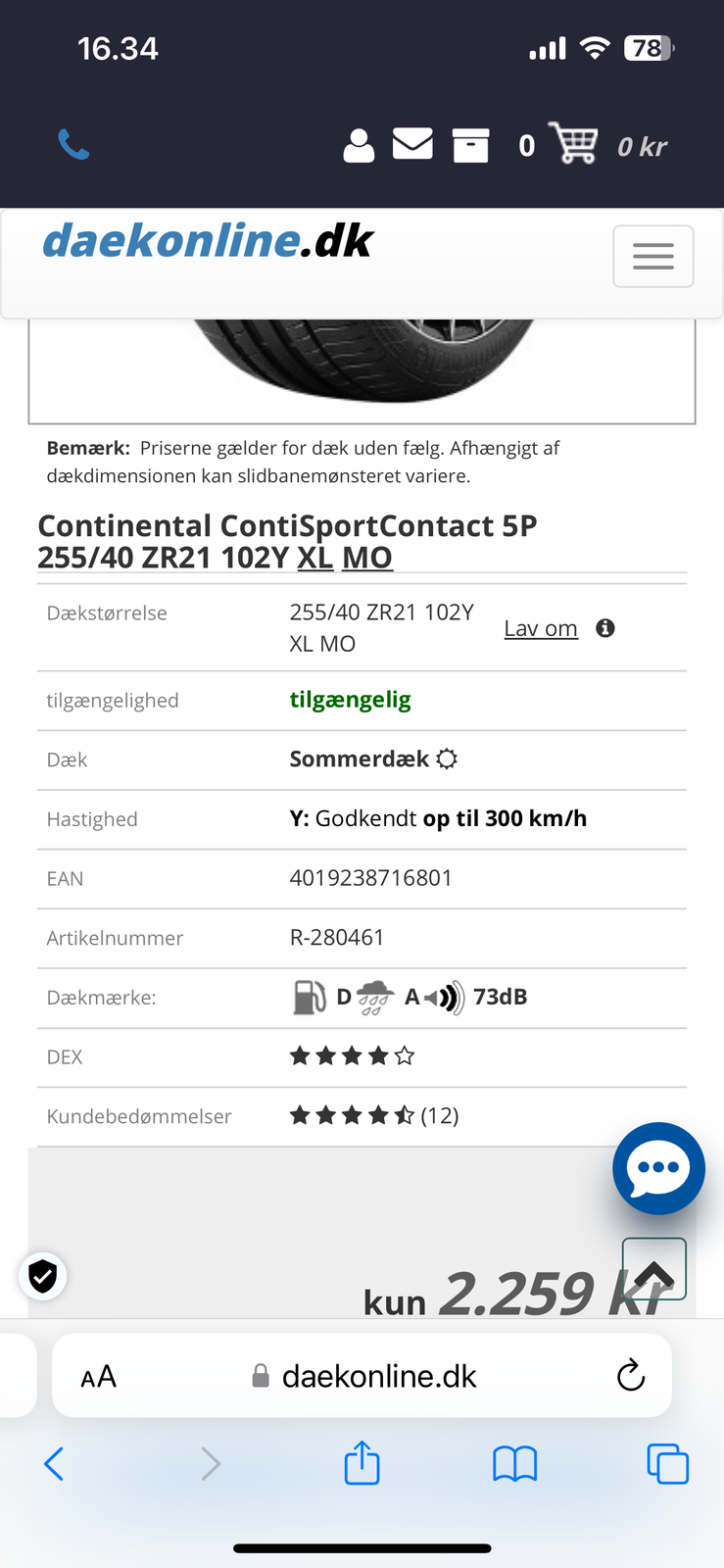 Sommerdæk, Continental, 255 / 40 / R21