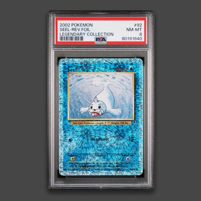 Samlekort, Pokemon, Fin Seel i Ref Foil fra 2002 Legendary Collection. Kortet er graded 8 fra PSA.

