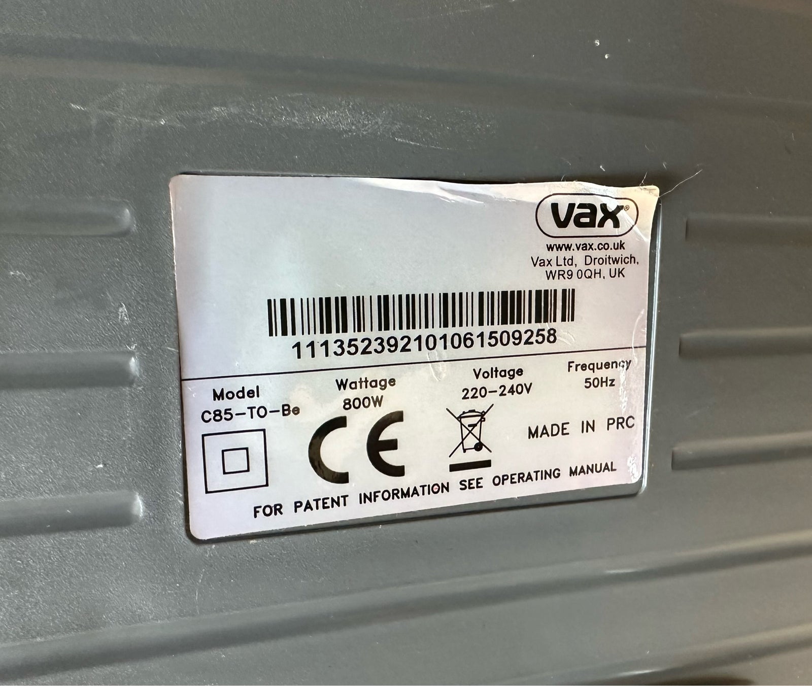Støvsuger, Vax C85-TO-Be, 800 watt