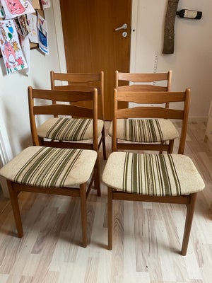 Spisebordsstol, Træ og stof, 4 stabile spisebordsstole- har lidt pletter på sædet men er stabile og 