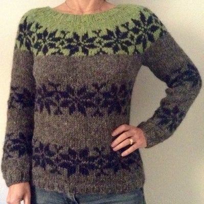 Sweater, FruStrik, str. 36, Grå, blå,grøn, Islandsk uld, Ubrugt, FRUSTRIK!
Sarah Lund sweater i en t