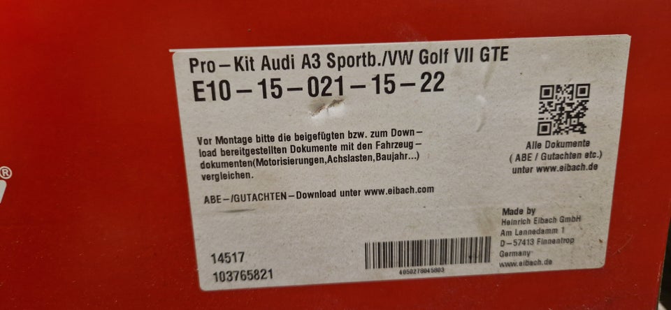 Andre reservedele, Pro kit Eibach vw golf 7 gte, VW Golf