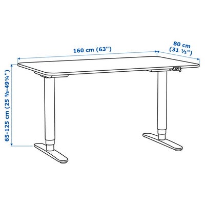 Skrive-/computerbord, Ikea, b: 160 d: 80 h: 125, Elektrisk hæve/sænke bord i hvid fra Ikea i god sta