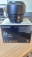 Prime, Panasonic, M4/3 lumix 25mm f1,7