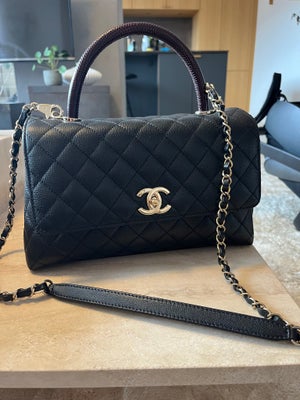 Skuldertaske, Chanel, læder, Chanel Coco top lizard handle caviar leather shoulder bag. Fremstår som