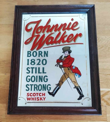 Spejl, Originalt vintage reklame spejl Johnny Walker, 60+ år gammelt originalt vintage reklame spejl