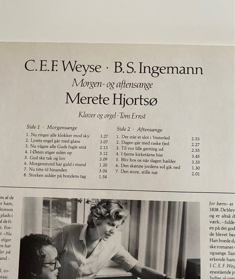 LP, Merete Hjortsø / Tom Ernst, Weyse : Morgen- & aftensange