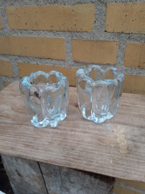 Glas, 2x små krukker/stager, klar/blålig/snoet, Vicke Lindstrand / Orrefors, Stella Polaris, 7,1/7,6