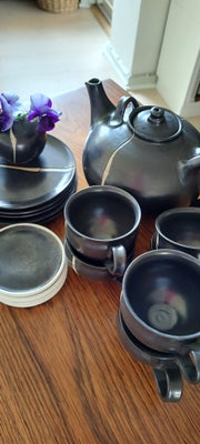 Keramik, Tekande med kopper og tallerkener, Te-stel fra keramiker Peter Lange, Hjelmerstald, Aalborg