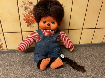 Ældre Stor Bølle Abe Bamse Dukke Dyr Pynt, Monchhichi :Måler 45cm, Nyvasket : Stor Monchhichi, den g