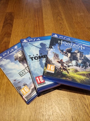 Horizon, Torben Raider, Star Wars, PS4, adventure, Sælger disse tre spil til Playstation 4. 

Horizo