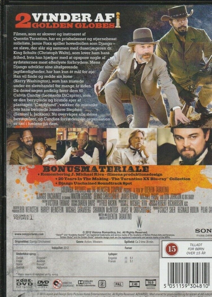 Django unchained, instruktør Quentin Tarantino, DVD