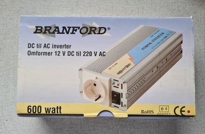 Omformer, Branford DC til AC inverter omformer 12 V DC til 220 V AC 600 watt med ledning.. Ny i orig