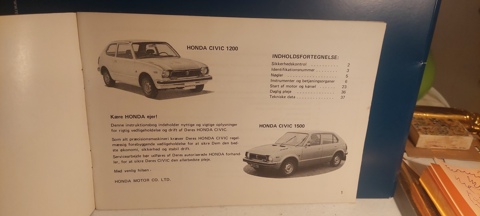 Honda Civic,årg.82,instruktionsbog,kan sendes.
